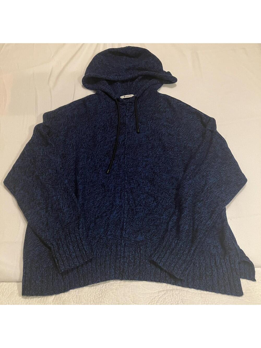 T Alexander Wang Blue Black Wool-Blend Knit Hoodie Men’s Size L Large (B)